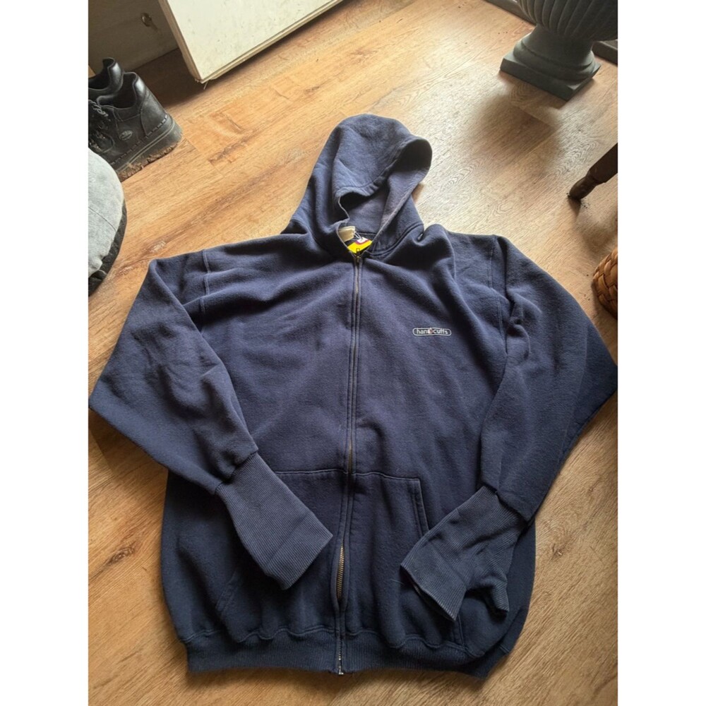 Vintage 90s Handcuffs Men's Navy Full-Zip Hooded Sweatshirt
